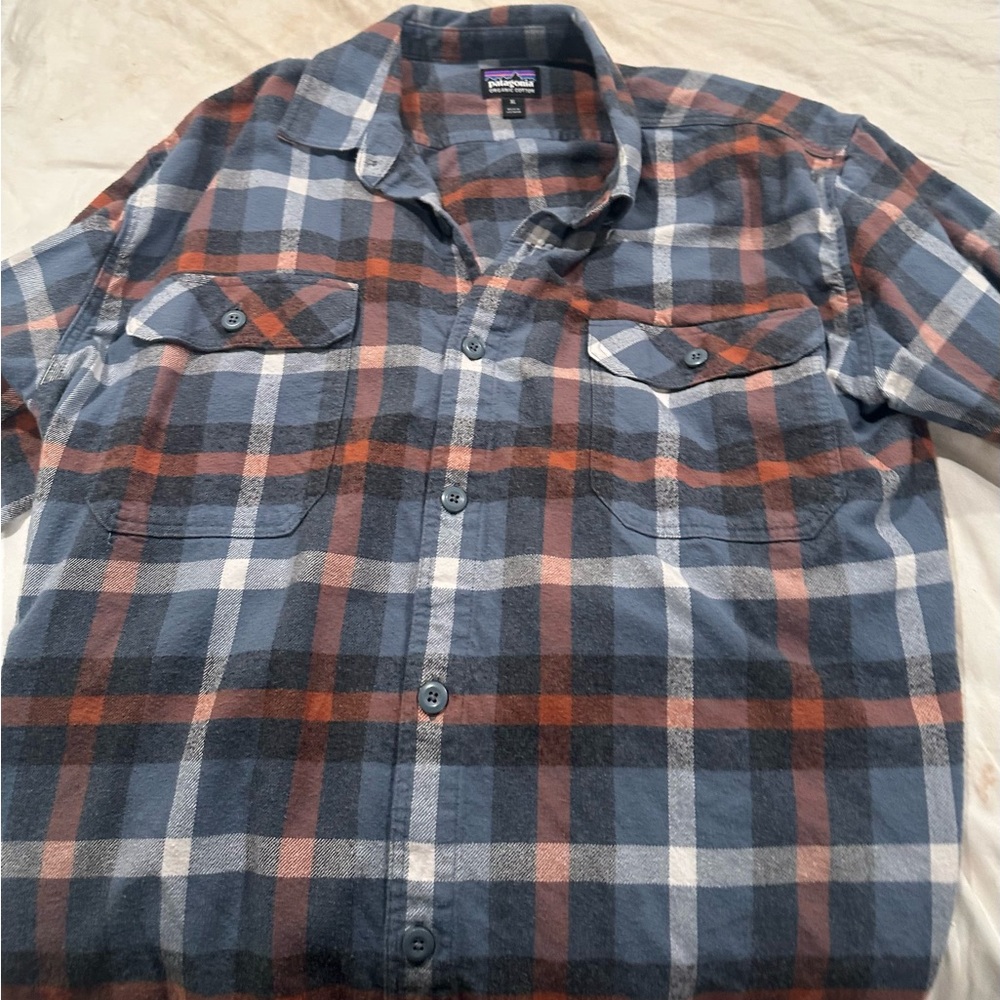 Patagonia Blue and Orange Checkered Shirt
